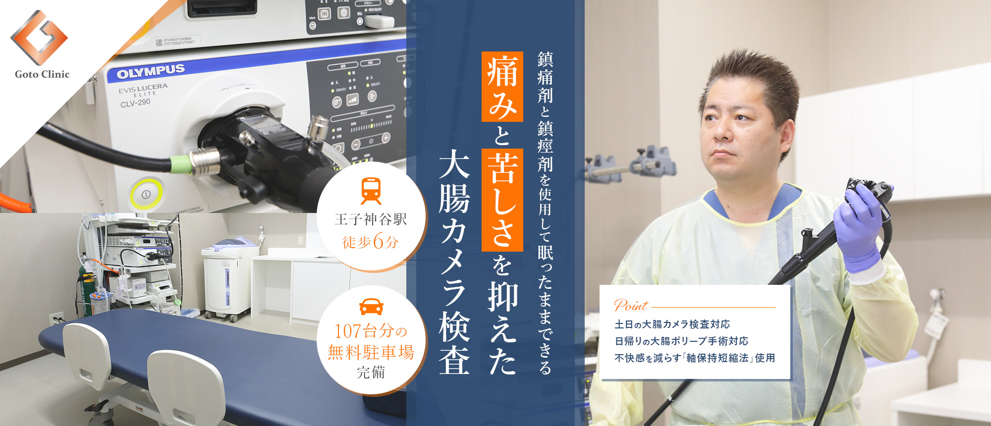 鎮痛剤と鎮痙剤を使用して眠ったままできる痛みと苦しさを抑えた大腸カメラ検査 王子神谷駅徒歩6分 107台分の無料駐車場完備